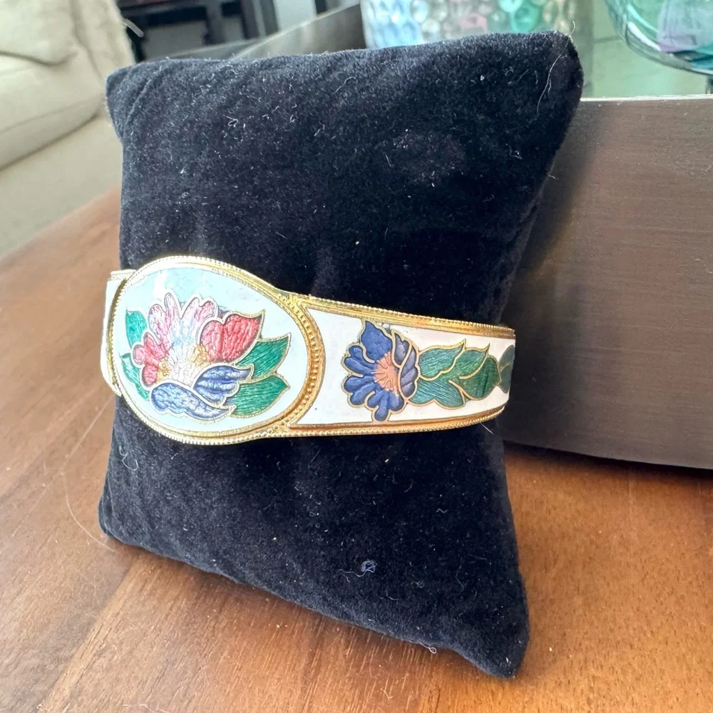 Floral Cloisonné Hinged Bracelet